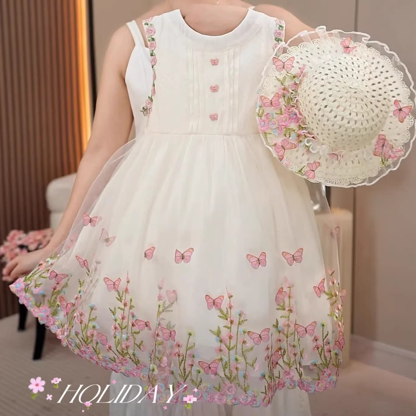 Girls' Summer Sweet Floral Vest Dress with Dynamic Butterfly Design, 2026 New Stylish Princess Dress for Baby Girls