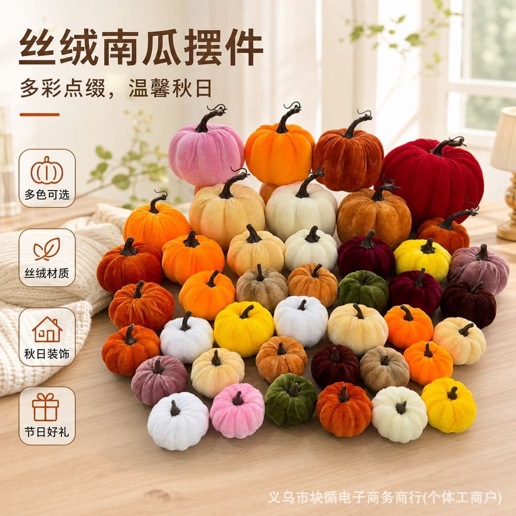 Simulated Fruit and Vegetable Halloween Simulated Velvet Pumpkin Harvest Festival Autumn Harvest Festival Home Decoration Ornaments Thanksgiving Decoration