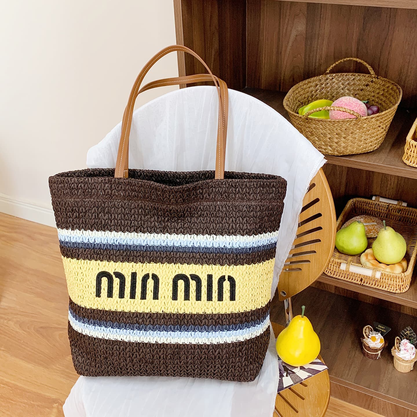 2025 New Large Capacity Tote Bag Korean Style Versatile Shoulder Bag Beach Woven Striped Bag for Women