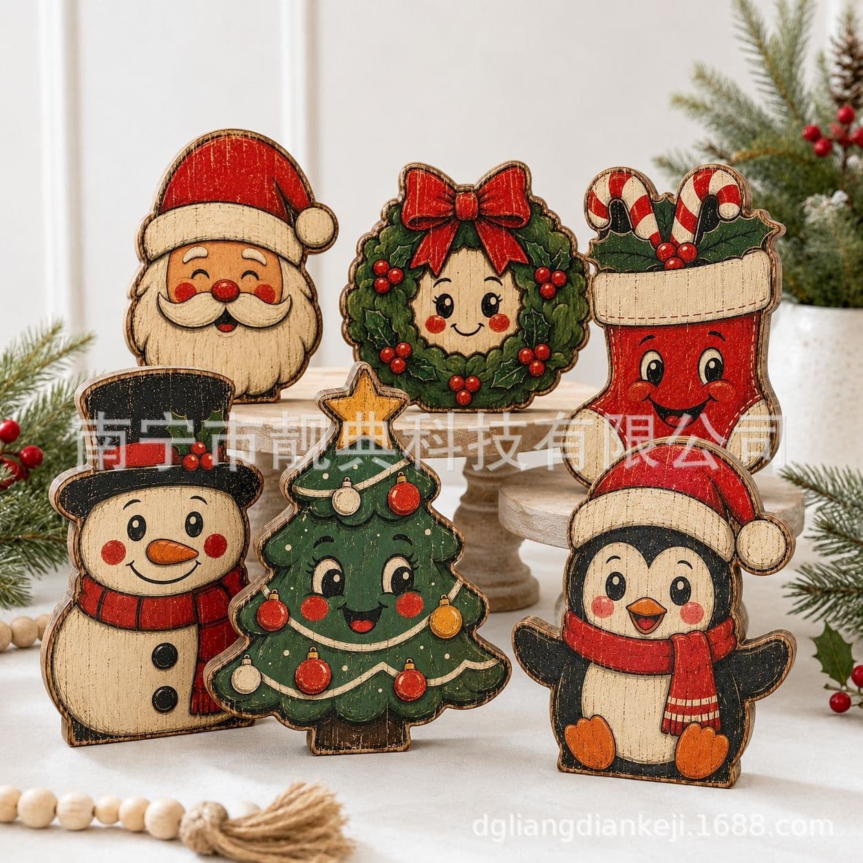Cross-border Christmas Wooden Tray Decoration Snowman Tabletop Ornament Vintage Distressed Christmas Home Scene Decor