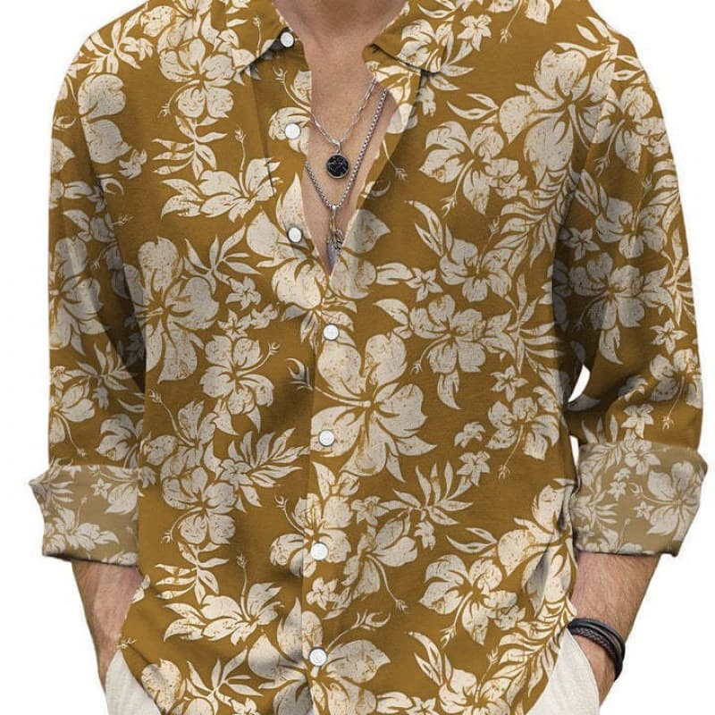 Cross-border new spring and autumn men's shirts, fashionable 3D digital printing floral long-sleeved shirts, large size casual tops