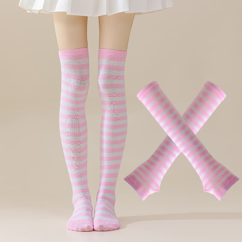 Cross-Border Women's Christmas Party COSPLAY Striped Over-the-Knee Socks, Arm Sleeves, and Gloves Set for Europe and America