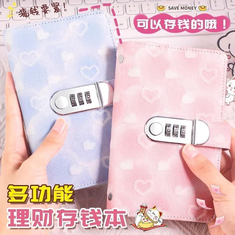 2025 New Popular Combination Lock Cash Deposit Book, Large Capacity Storage Bag, Heart-Shaped Combination Lock Money Folder