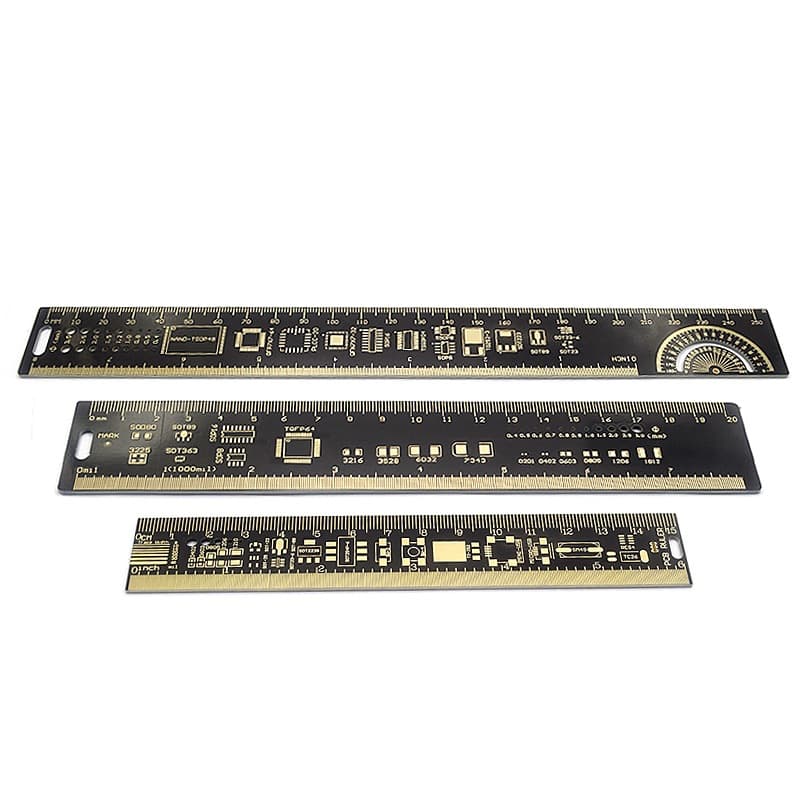 PCB Ruler - Gold-Plated Circuit Board Ruler with Unit Markings for Electronic Engineering Use