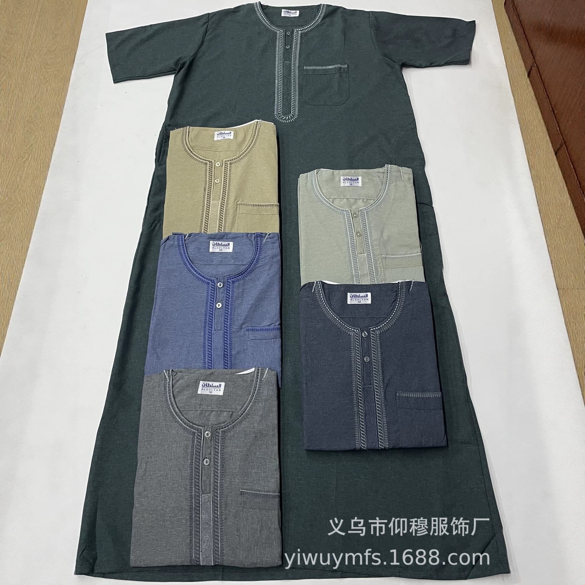 2026 Linen-Cotton Plus Size Mixed Color Mixed Size Embroidered Short Sleeve Ethnic Moroccan Style Wholesale Single Piece Summer Clothing