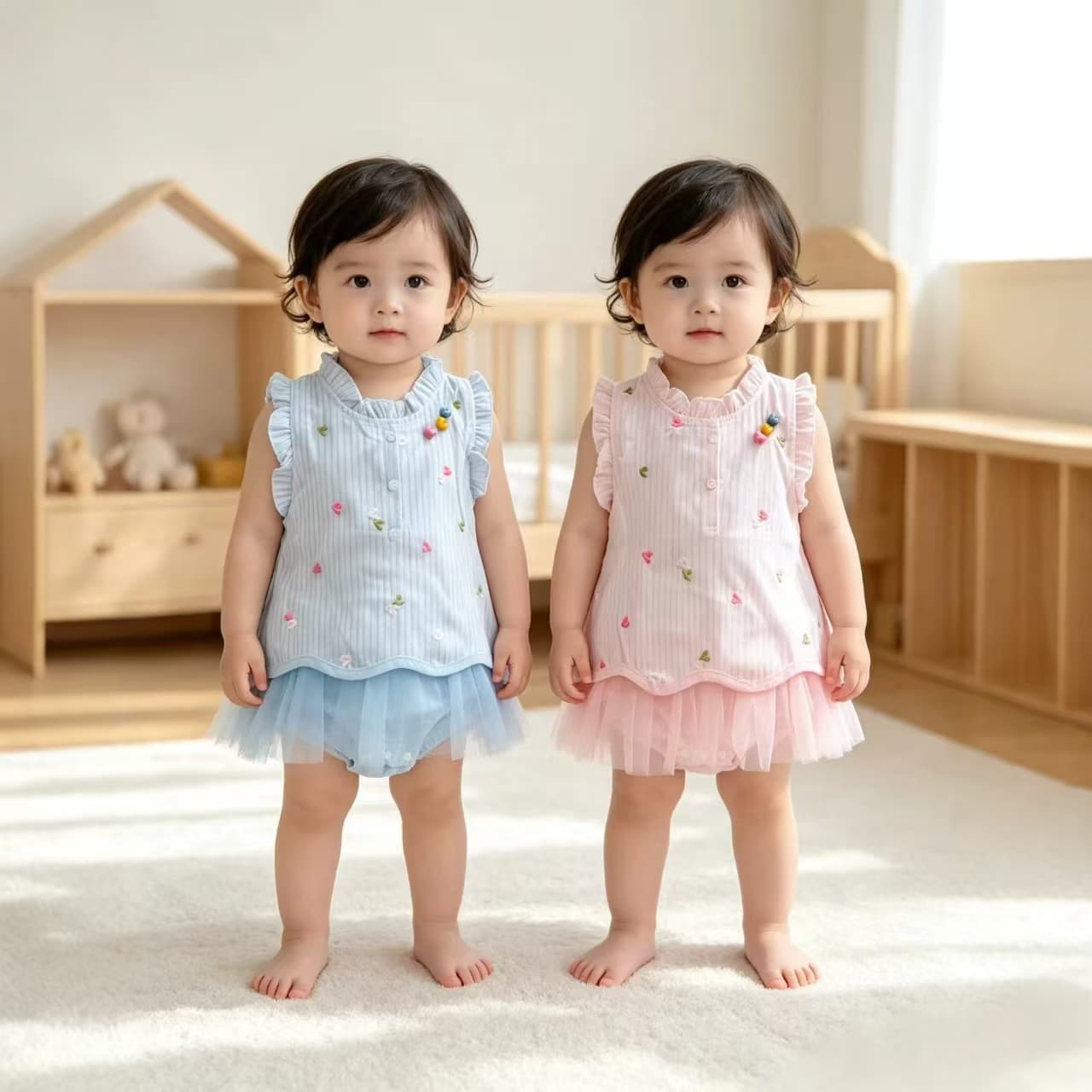 Baby Summer New Korean Style Lace Sleeveless Harness Dress for Baby Girl Sweet and Cute Broad Shoulder Embroidered Mesh Cover Skirt