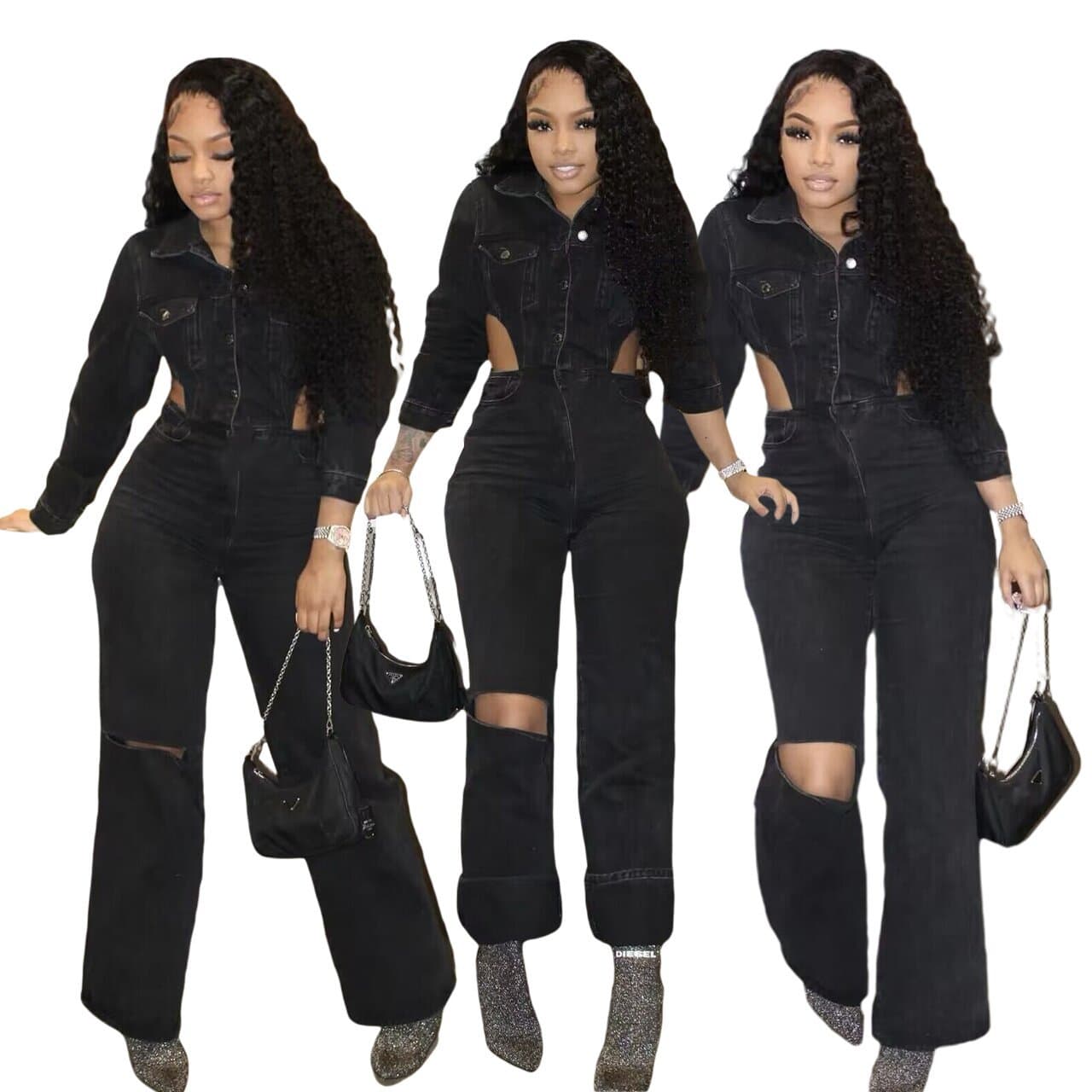 New Denim Jumpsuit F88537 Hot Selling on Amazon US/EU Casual Stretch Jumpsuit Fashionable Jumpsuit