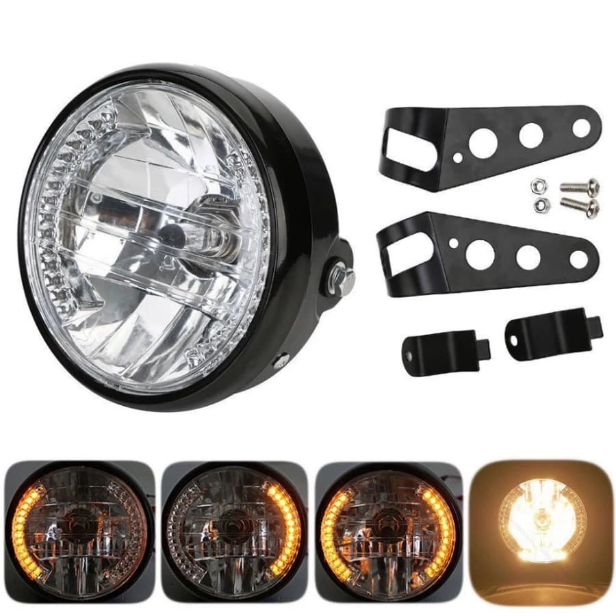 Motorcycle Parts Harley Cruiser Chopper Retro Front Headlight Bracket LED Turn Signal