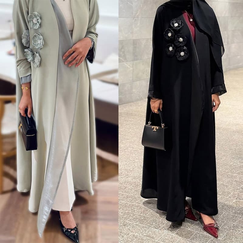 MQ216 2026 Summer New Factory Direct Modest Cross-border Long Skirt Patchwork Applied Elegant Cardigan and Robe