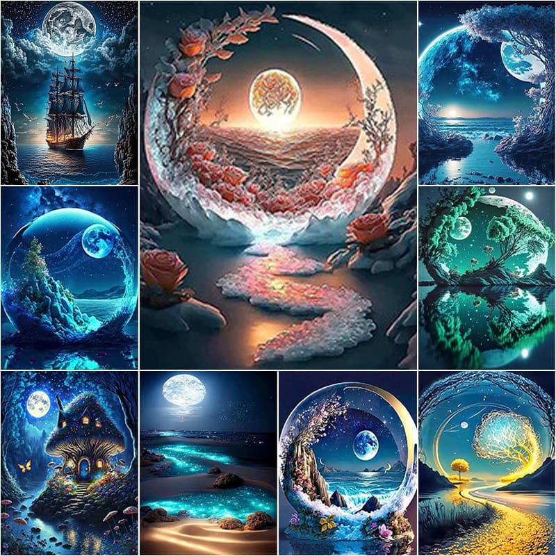 Amazon New Diamond Painting Dream Moon Full Diamond Crystal Hanging Art Craft Cross-border Factory Wholesale Handmade Painting