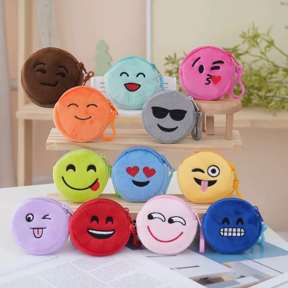 2025 Cartoon Embroidered Mini Bag Kids Coin Purse Plush Pouch Round Coin Wallet Assorted Styles Mixed Colors Emoji Coin Purse