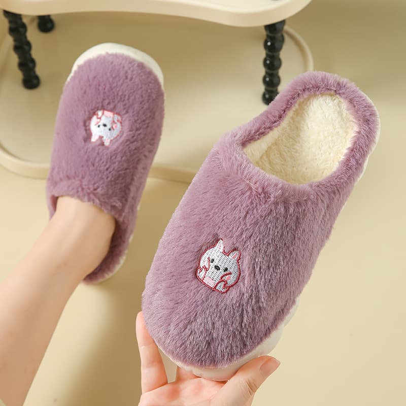 Fleece warm cotton slippers, thick soles, for floor cleaning, non-slip, autumn and winter, extra thick cotton slippers for indoor use.