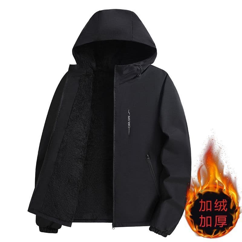 Men's Cotton Padded Jacket with Fleece Lining, Thickened Winter Coat, Hooded, Windproof, Waterproof, Warm Casual Wear
