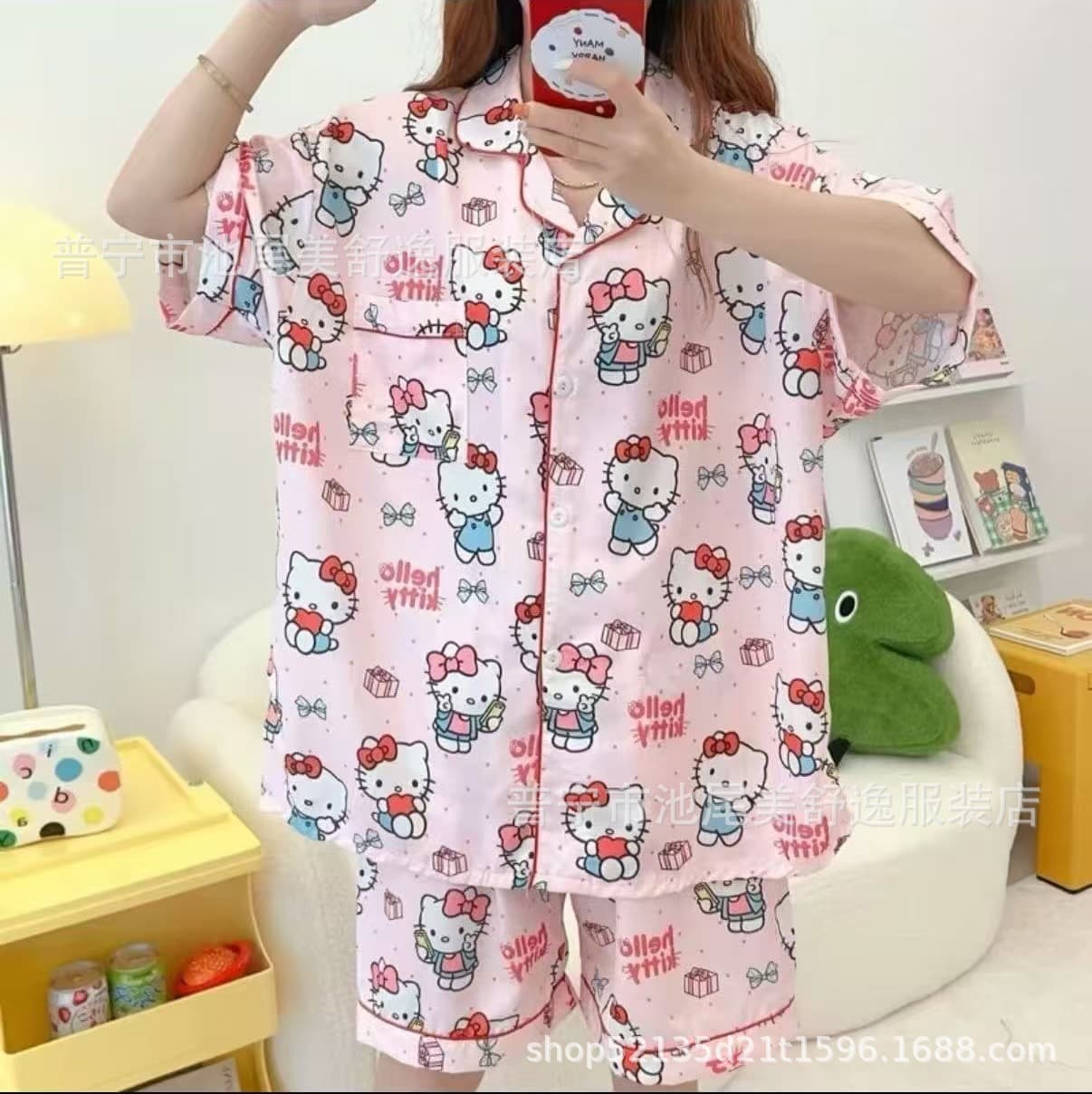 Cross-border Wholesale Cardigan Plus Size Pajamas for Women Summer Short Sleeve Shorts Cartoon Homewear Set