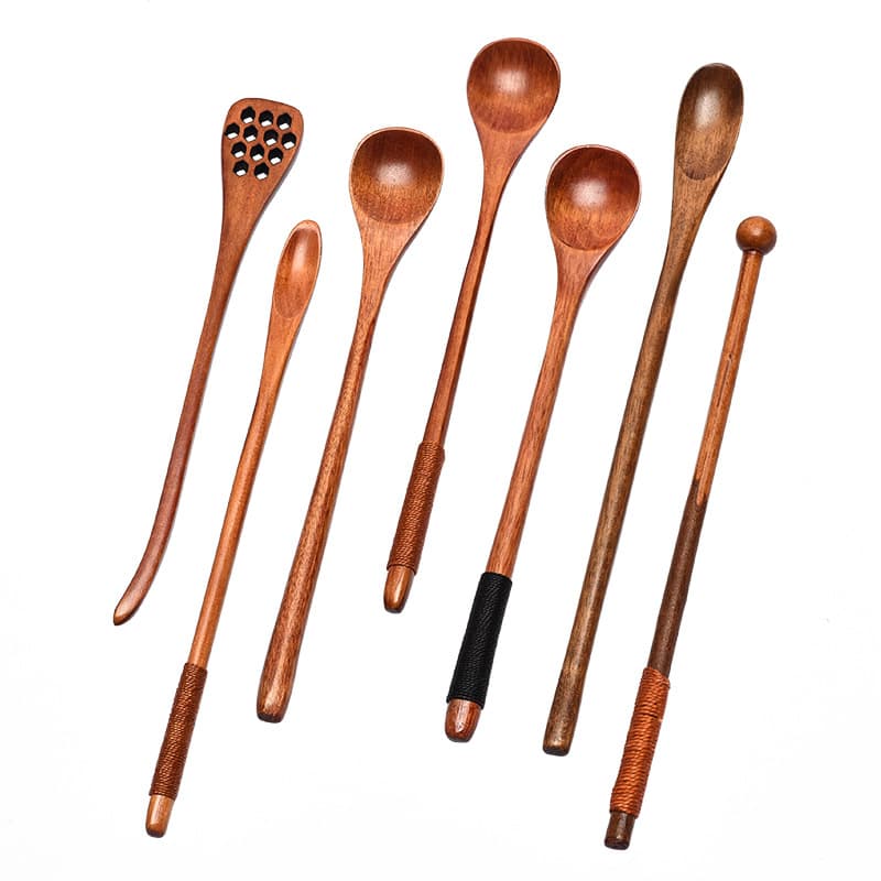 Factory wholesale of wooden utensils such as dessert and milk tea stirring spoons, 23cm long-handled bee spoons, and coffee stirring sticks.