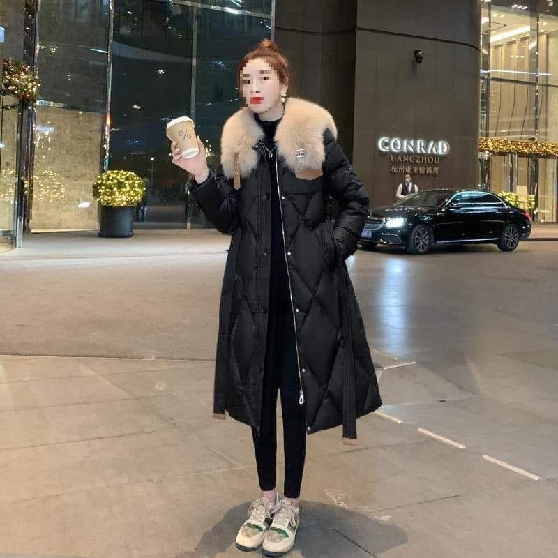 Genuine Down Coat for Women, 2022 Winter New Style Hot Fashion Stylish Mid-Length Knee-Length Large Fur Collar Thick Outerwear
