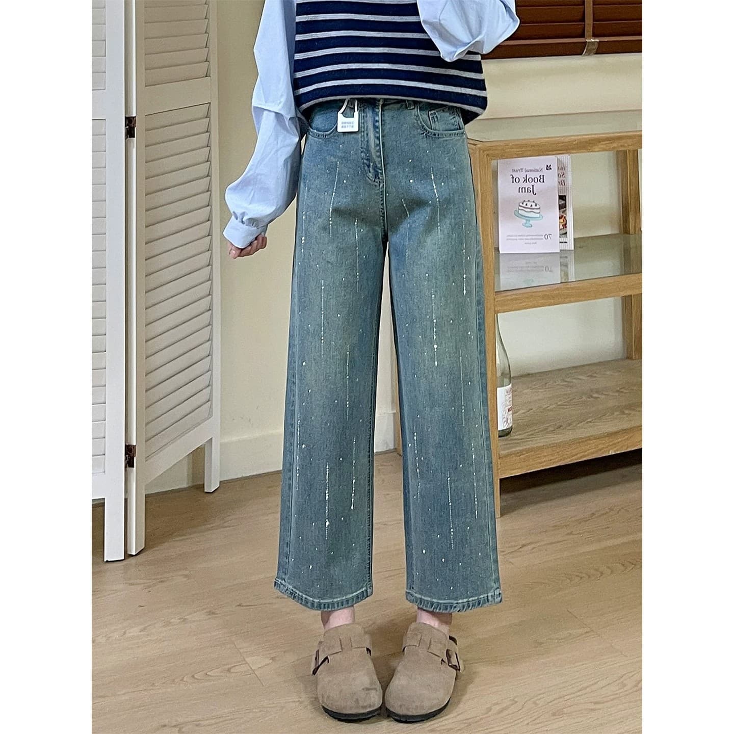 Design hot diamond straight jeans for women 2026 summer new style fat mm pear-shaped figure high waist slim cigarette pants