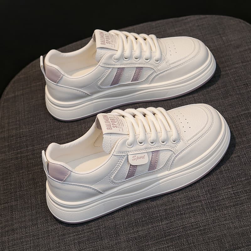 Women's 2025 New Trendy Versatile Flat Genuine Leather White Sneakers Casual Sports Shoes for Students