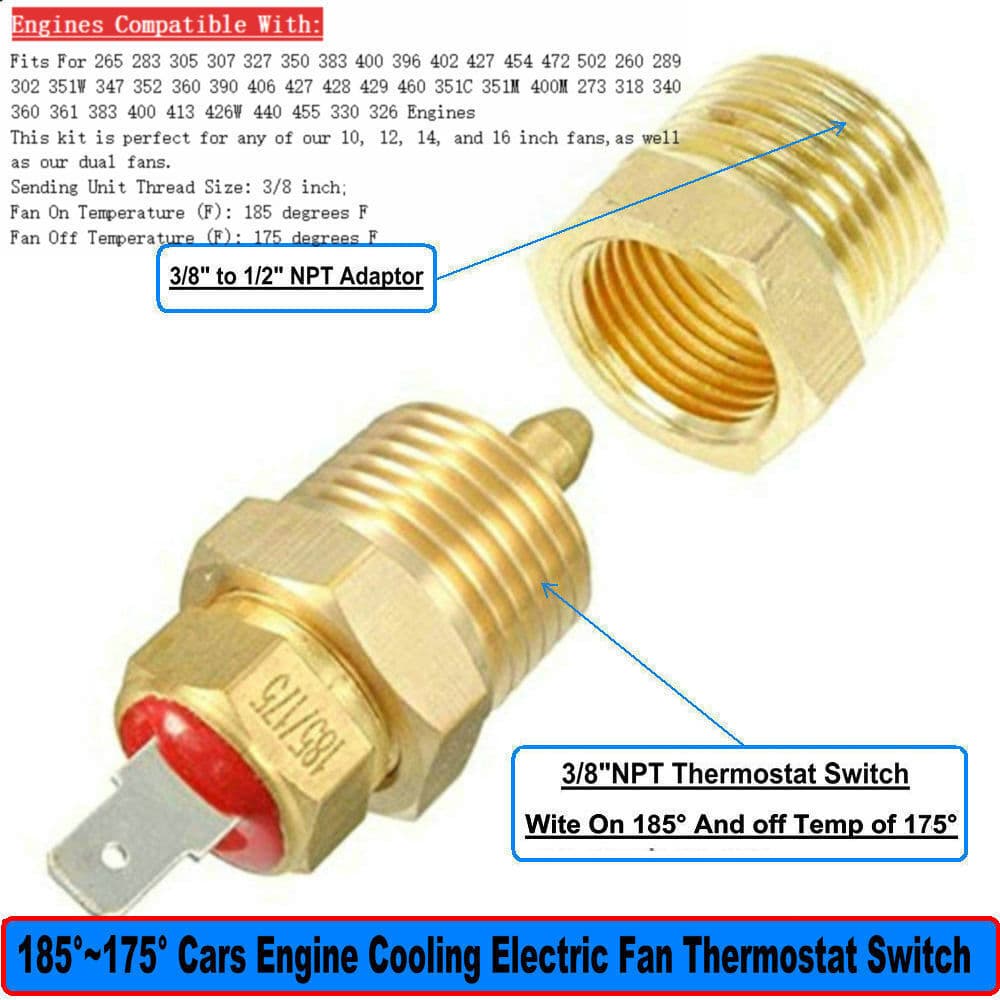185°F-175°F NPT 3/8 inch Automatic Engine Cooling Electric Fan Thermostat Temperature Switch