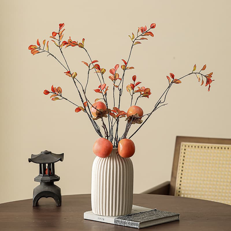 Living Room Vase Decoration Artificial Persimmon Flowers Fake Flowers Arrangement TV Cabinet Entryway Decor Water Cultivation Fresh Flower Vase Flower Insert