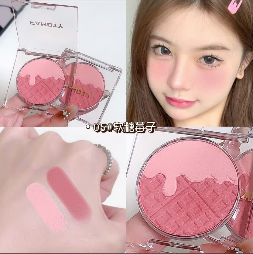 FAMOTY Vitality Boost Dual-Color Blush Palette Shimmer Natural Contour Brightening Blush Cream Affordable for Students