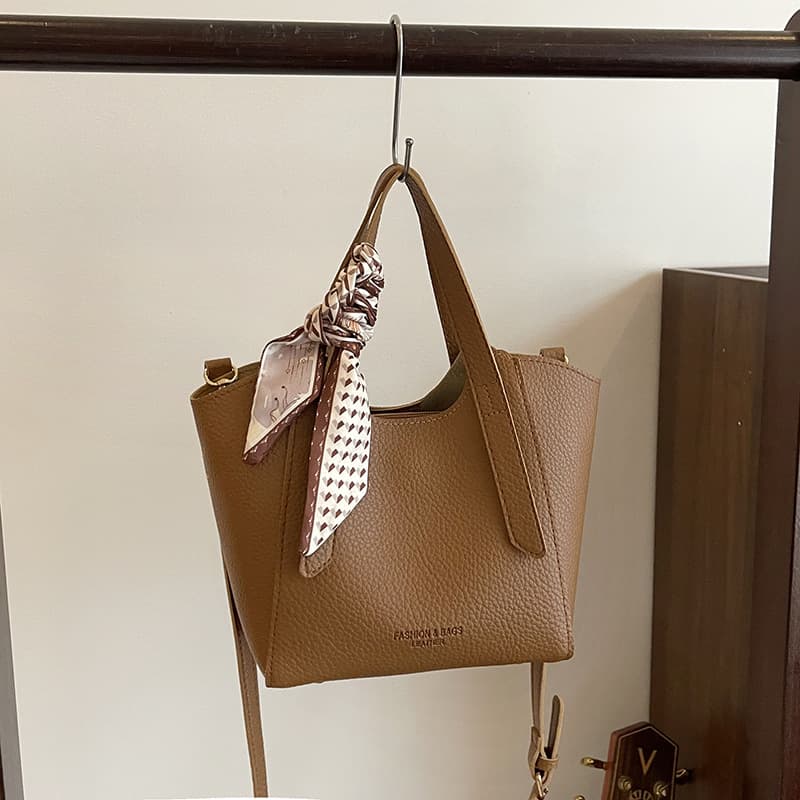 Classic Versatile Commuter Everyday Practical Bucket Tote Bag 2025 Summer Trend Solid Color Handheld Shoulder Crossbody Bag