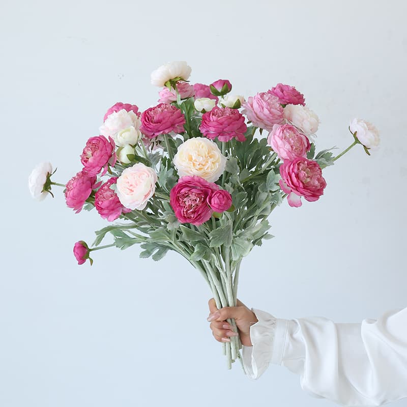 High-End Simulated Ranunculus Flowers with Flocking, 3-Head Dew Lotus, Home Decoration Ornaments, Artificial Flowers for Live Streaming Wholesale