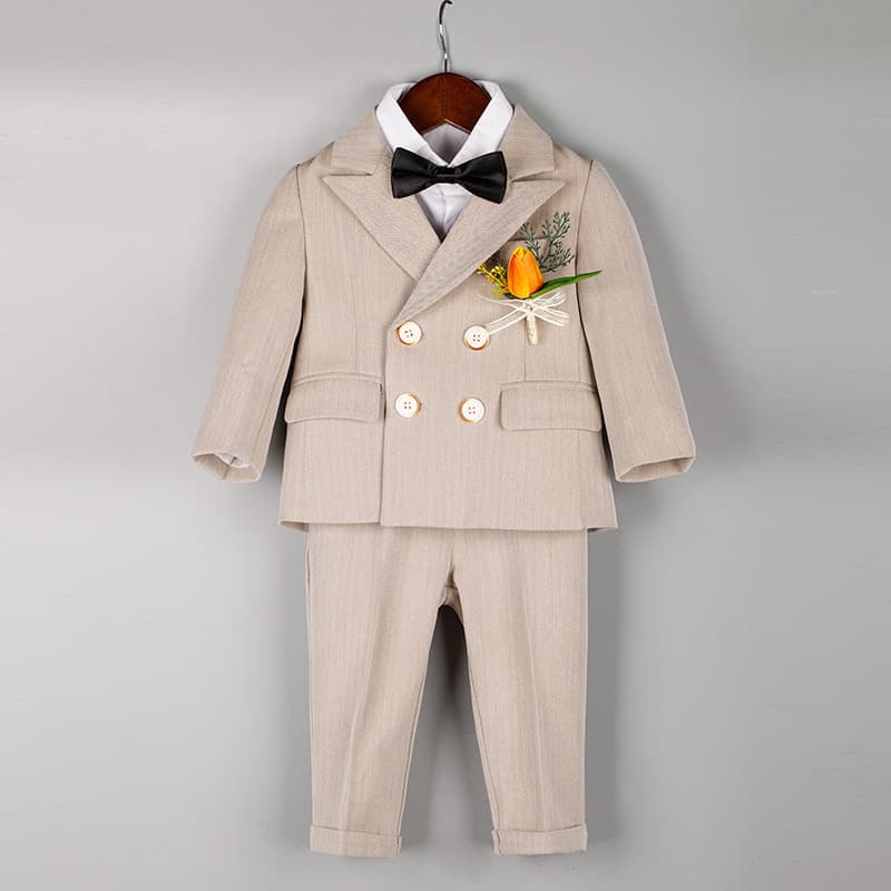 Baby Boy Suit Set for First Birthday Celebration Ceremony, Double-Breasted Flower Boy Tuxedo for Toddlers and Young Children