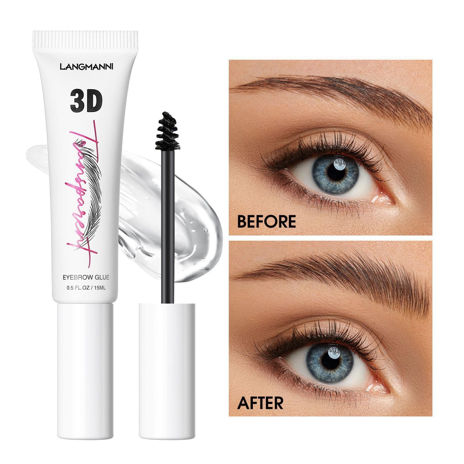 Langmanni 3D Brow Setting Gel - Wild Natural Brow Gel, Waterproof & Long-Lasting Makeup