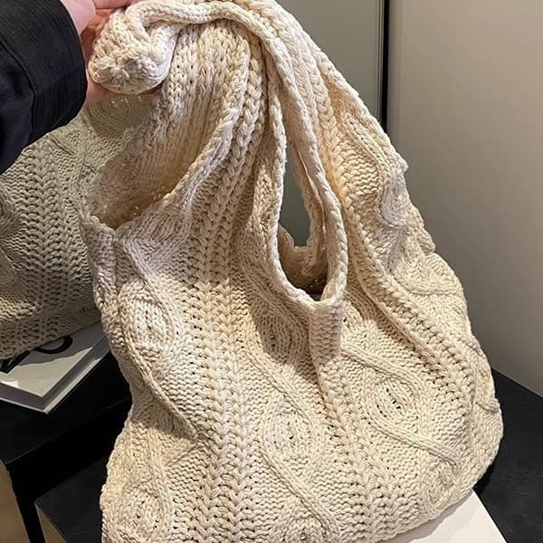 Retro Knitted Bag, Handmade Wool Knitted Bag, Tote Bag, Versatile Shoulder Bag, Women's Handbag, Shopping Bag