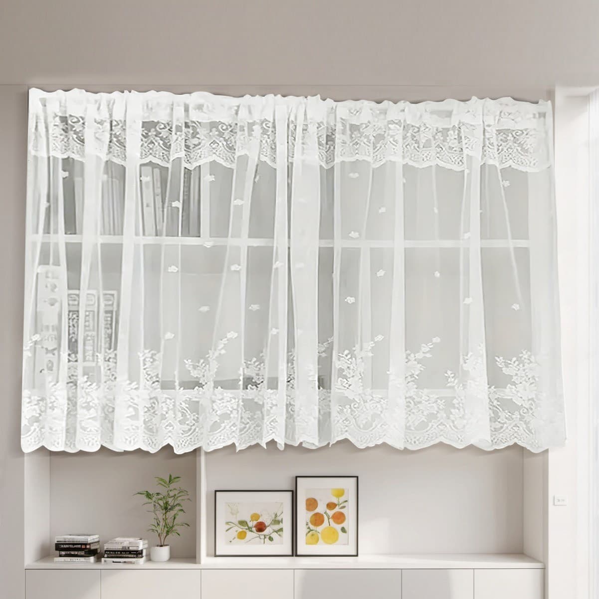 Cross-border warp knitted lace gauze curtains and windows Amazon Temu Shein foreign trade finished products translucent white curtains