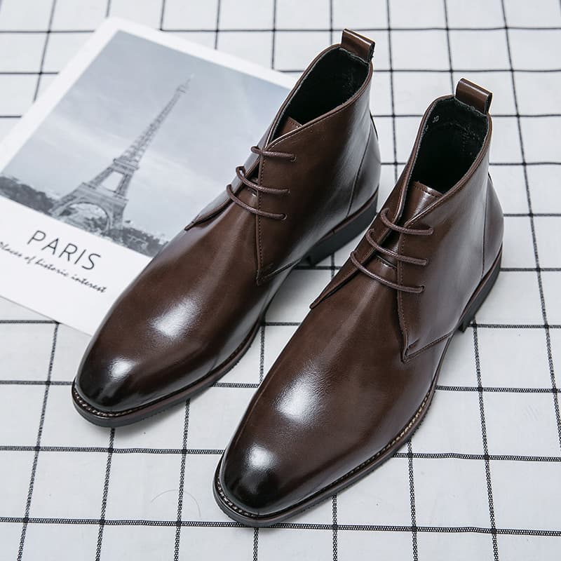 Cross-border Large Size New Autumn/Winter Men's Shoes, Korean Style Barber High Top Pointed Toe Casual Leather Shoes, Men's British Leather Boots