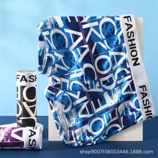 Trendy Letter Print Men's Boxer Briefs Youth Mid-Rise Four-Corner Shorts Plus Size Underwear