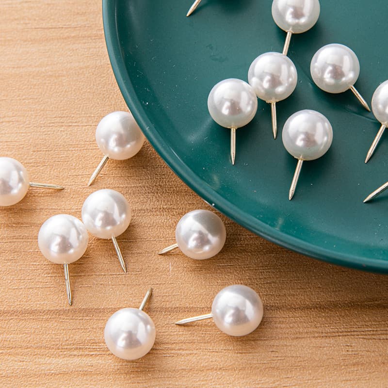 9.5mm Pearl White Round Ball Earth Pins, Cork Board Office Fixing Thumbtacks, Pearl-colored Pins
