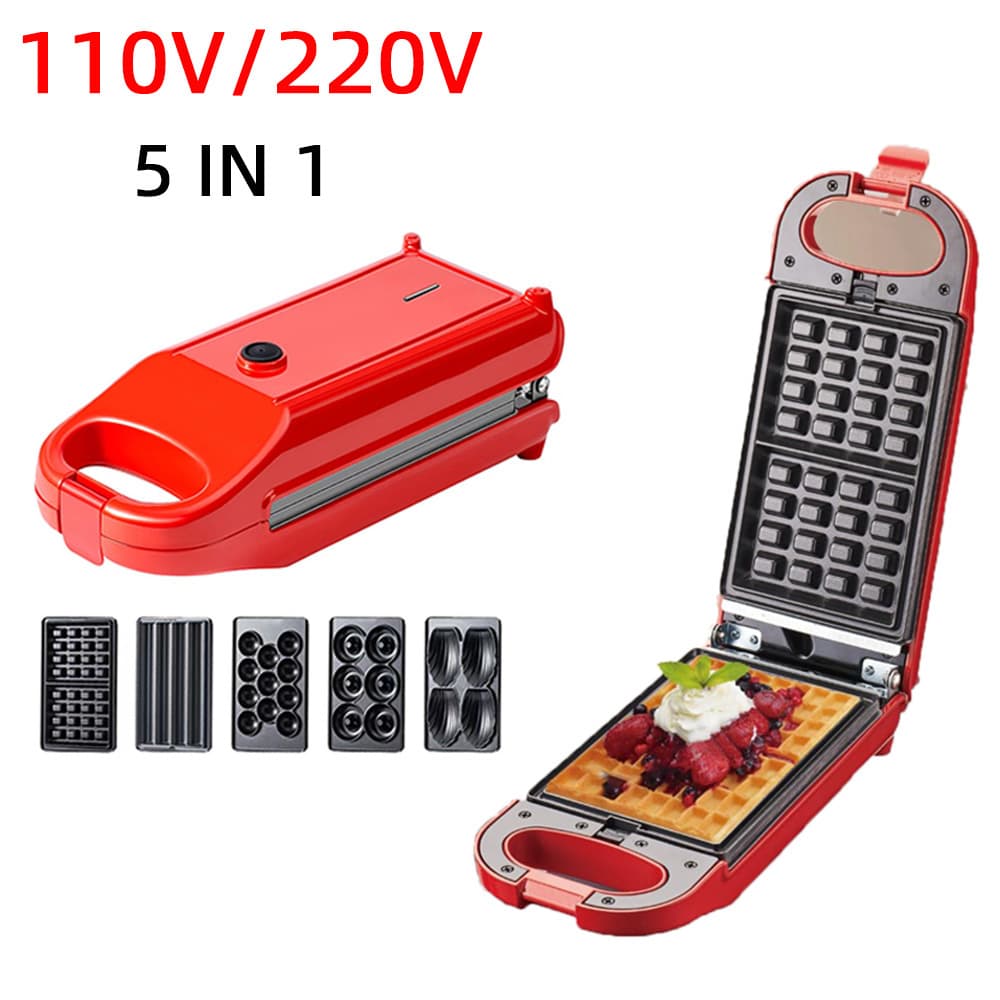 110V Cross-border 5-in-1 Donut Maker, Sandwich Maker, Waffle Maker, Churro Maker, Cookie Maker, Home Cake Breakfast Machine