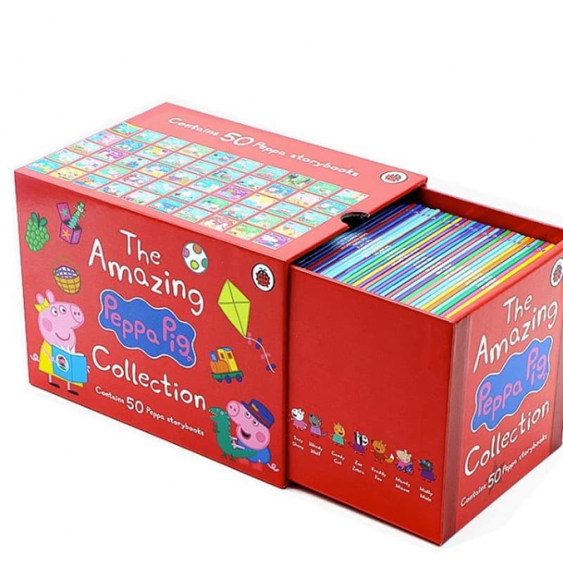 Peppa Pig Red Box 50 Books Children's English Storybooks Early Education Cartoon Comics Intelligence Enhancement Picture Books