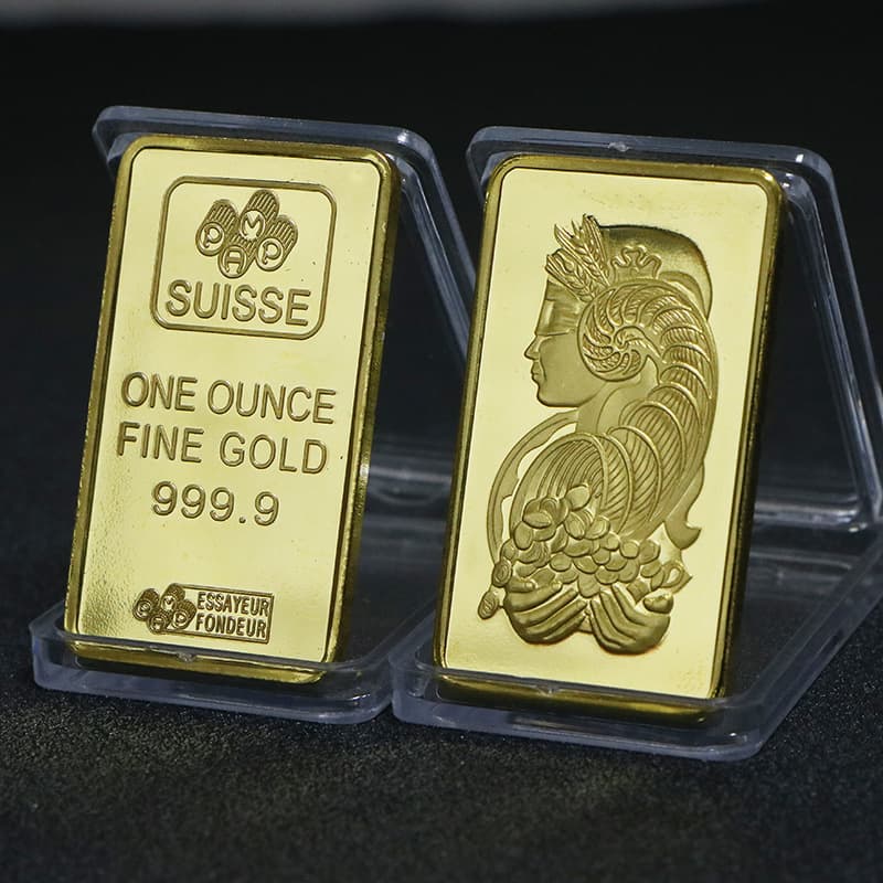 Spot Swiss Bank Gold Bar Commemorative Coin 1 oz Special-shaped Gold Coin Coin Foreign Currency Goddess Coin Square Gold-plated Nugget