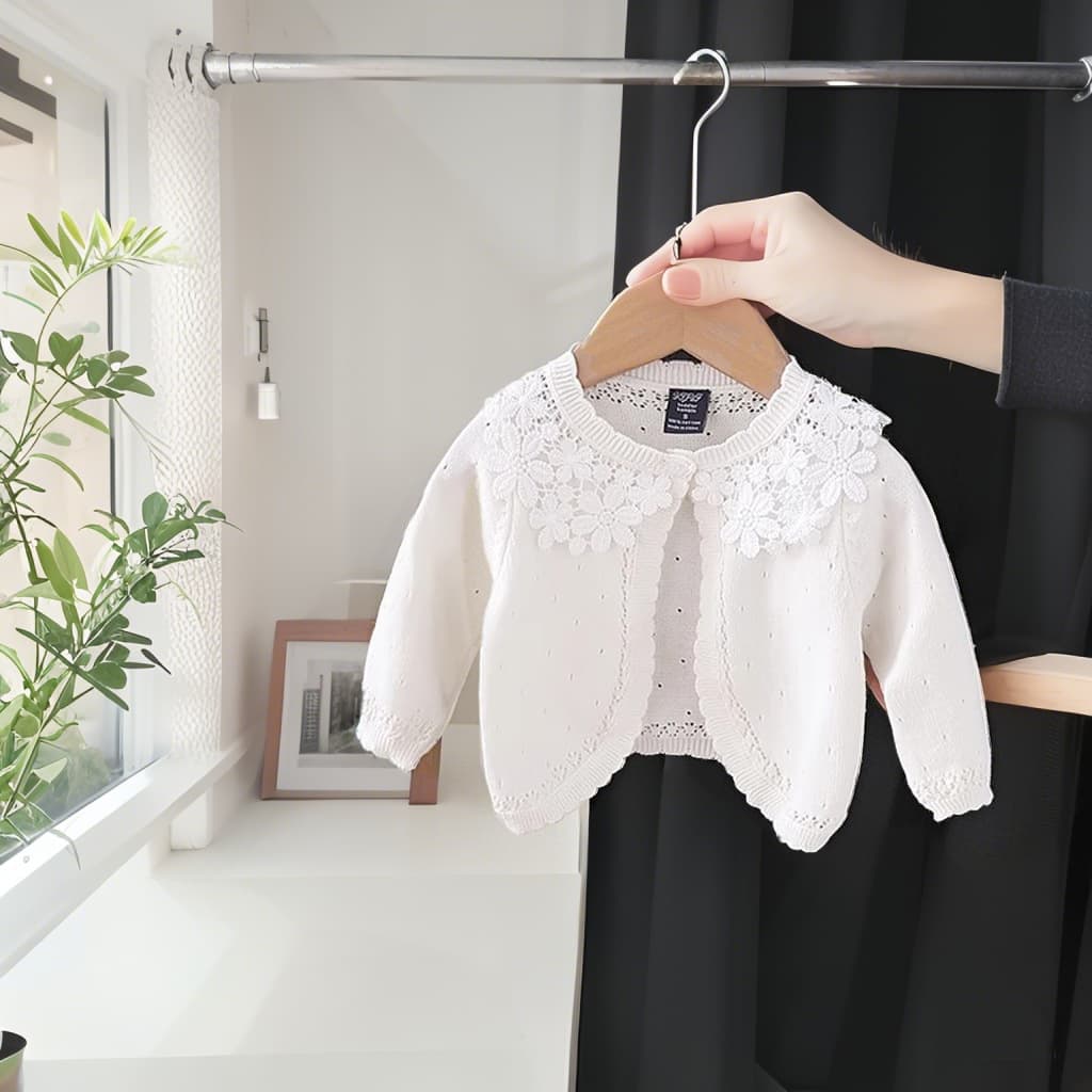 2025 Spring Baby Girl Korean Style Long-Sleeve Cape Solid Round Neck Knitted Vest Cardigan Outerwear