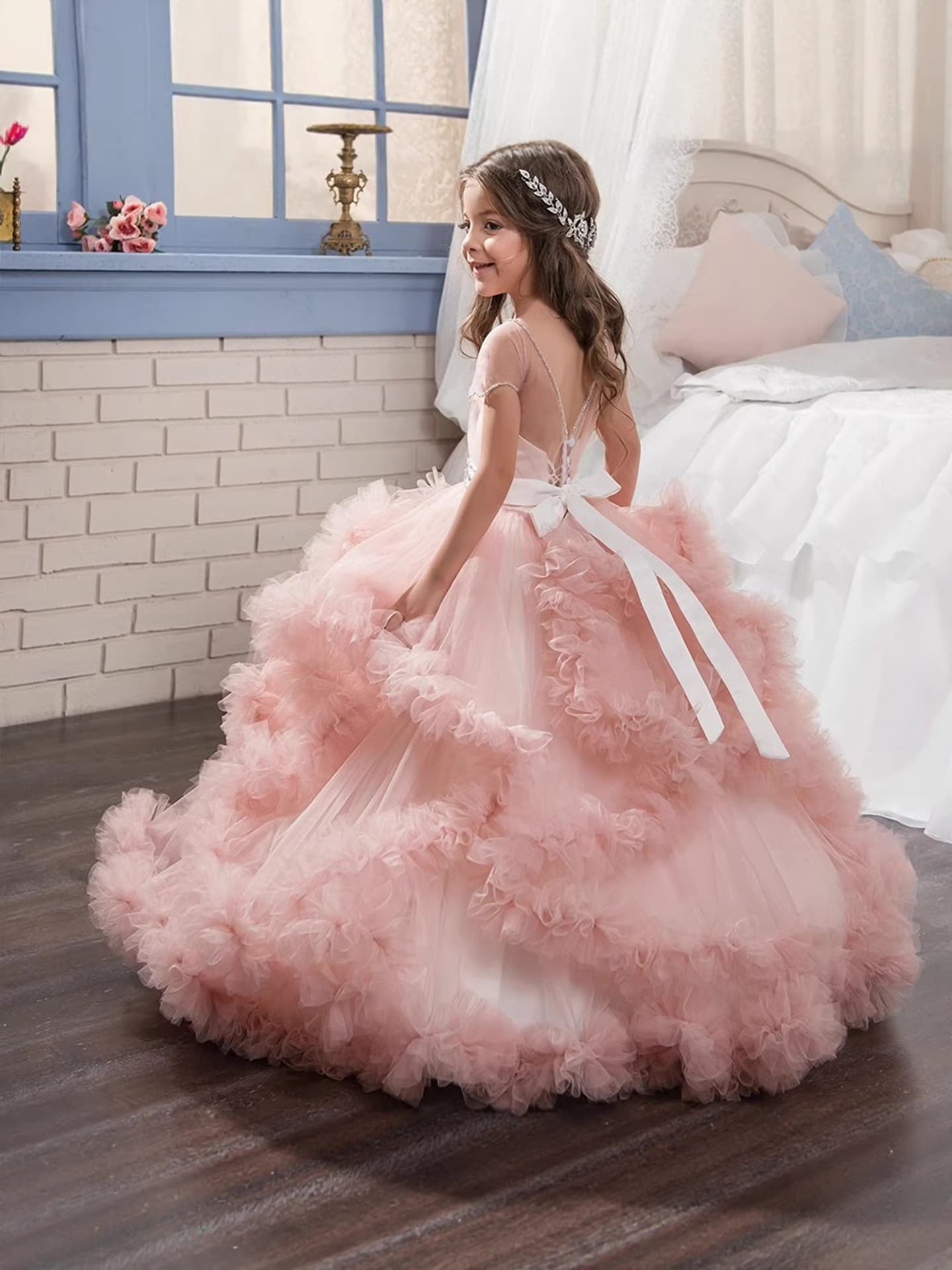 Kids Princess Dress Flower Girl Wedding Evening Gown Floor-Length Tutu Dress Summer Cross-Border Performance Costume 2026