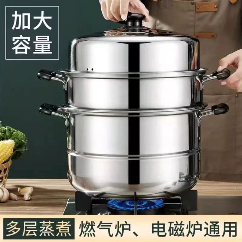 Stainless Steel Steamer Pot for Home, Triple Layer Thickened with Large Capacity for Induction and Gas Stoves
