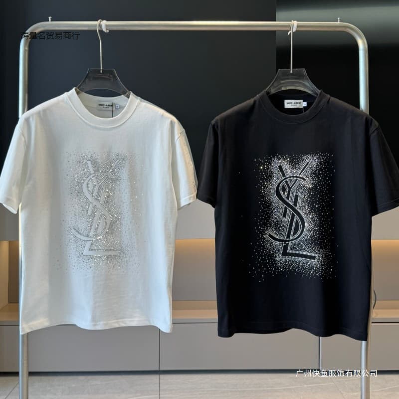 2025 Summer Korean Style Ins Heavy Rhinestone Embellished Shiny Cotton T-Shirt for Women, Round Neck, Loose Fit, Versatile Short Sleeve Top