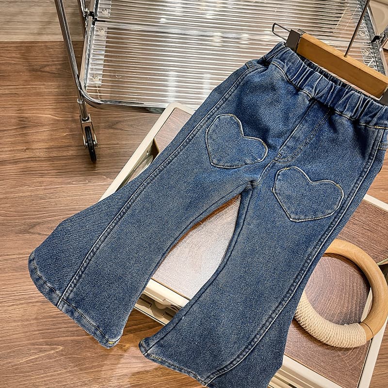 Girls' denim micro-flared jeans with velvet Korean version 2025 winter new style micro-elastic thickened jeans for children