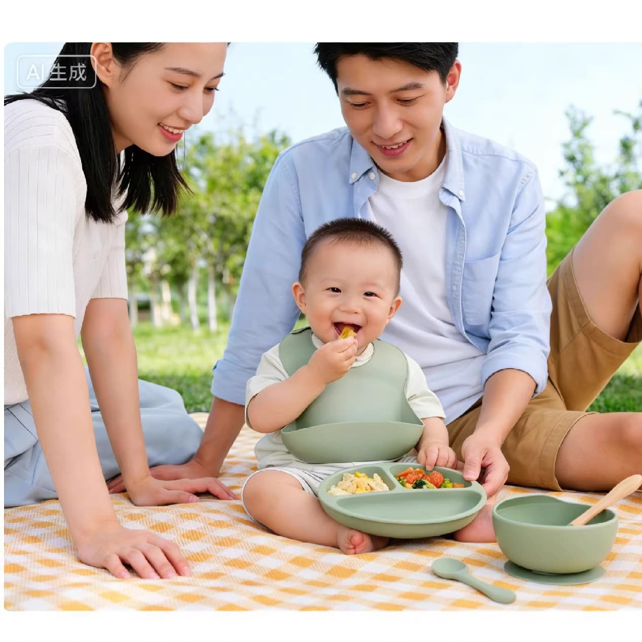 Best-selling Baby Silicone Feeding Set: Plate, Bowl, Fork, Spoon, and Bib - 5-Piece Durable Suction Plate Set