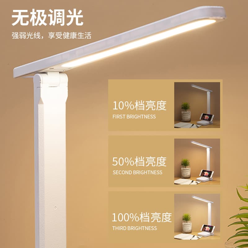 LED Desk Lamp Eye-Caring Student Reading Light for Homework, Rechargeable Bedside Lamp for Bedroom, Dormitory Desk Lamp