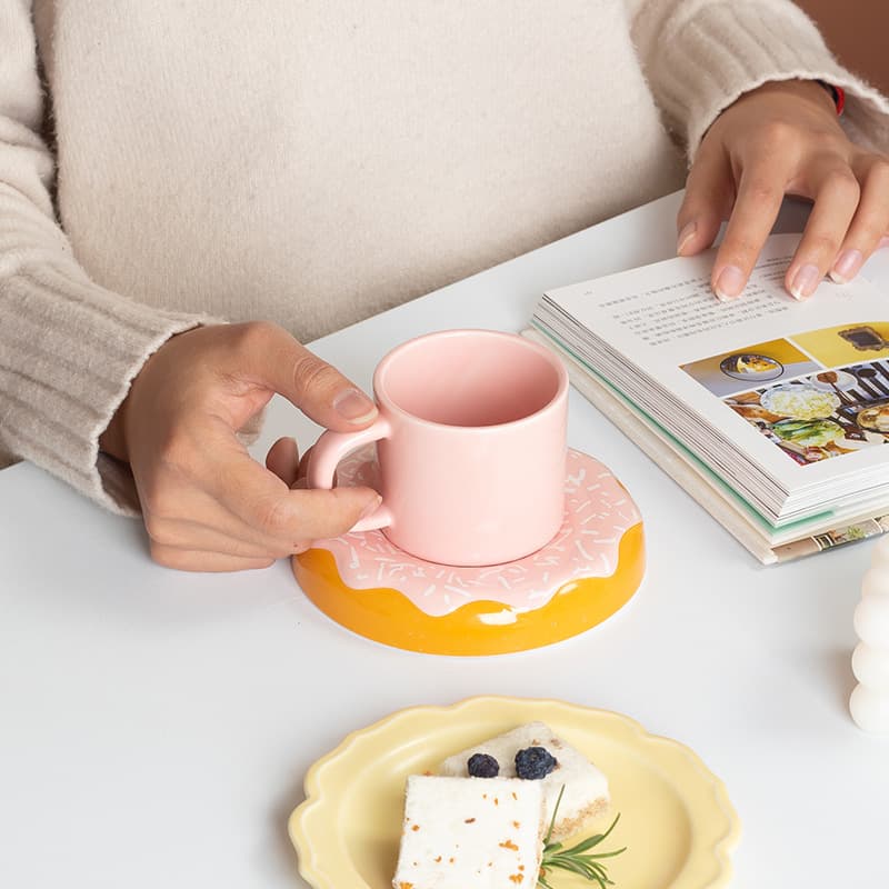 Creative Donut Ceramic Coffee Cup Set Espresso Cup Afternoon Tea Coffee Cup Saucer Casual Coffee Cup