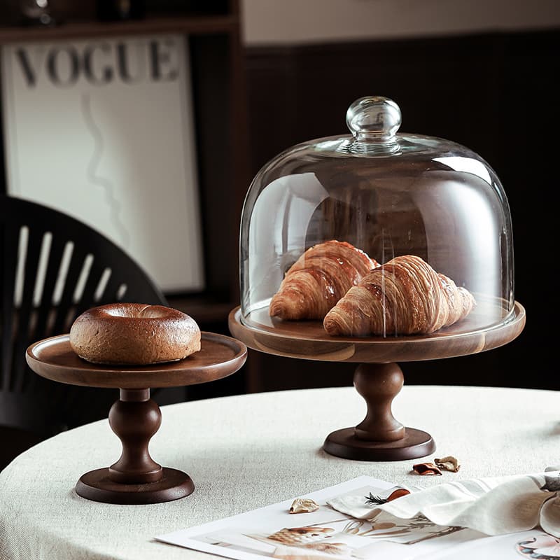 Acacia Wood Pedestal Cake Plate, Solid Wood Dessert Stand, Display Tray for Home Afternoon Tea Pastries and Fruits