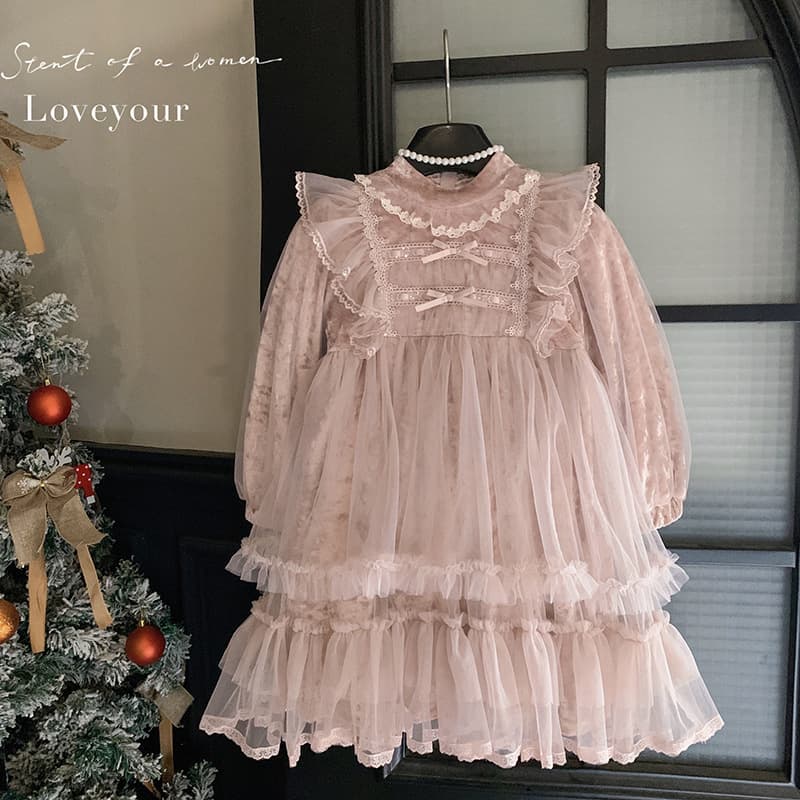 Girls dress winter 2026 new retro palace style velvet princess dress children's velvet birthday dress dress