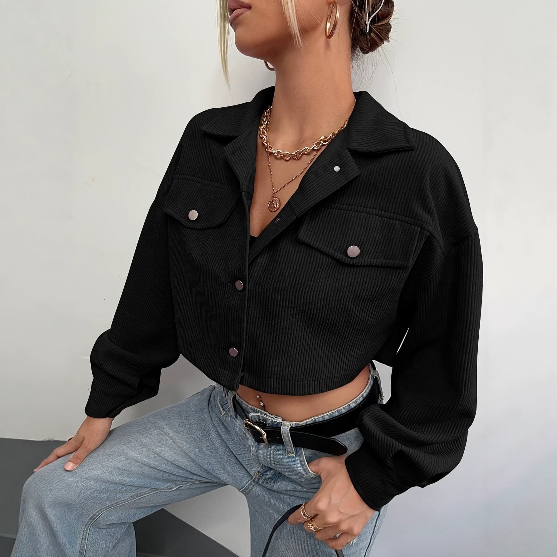 New Arrival Women's Corduroy Jacket, Button Design, Casual Long-Sleeve Short Jacket