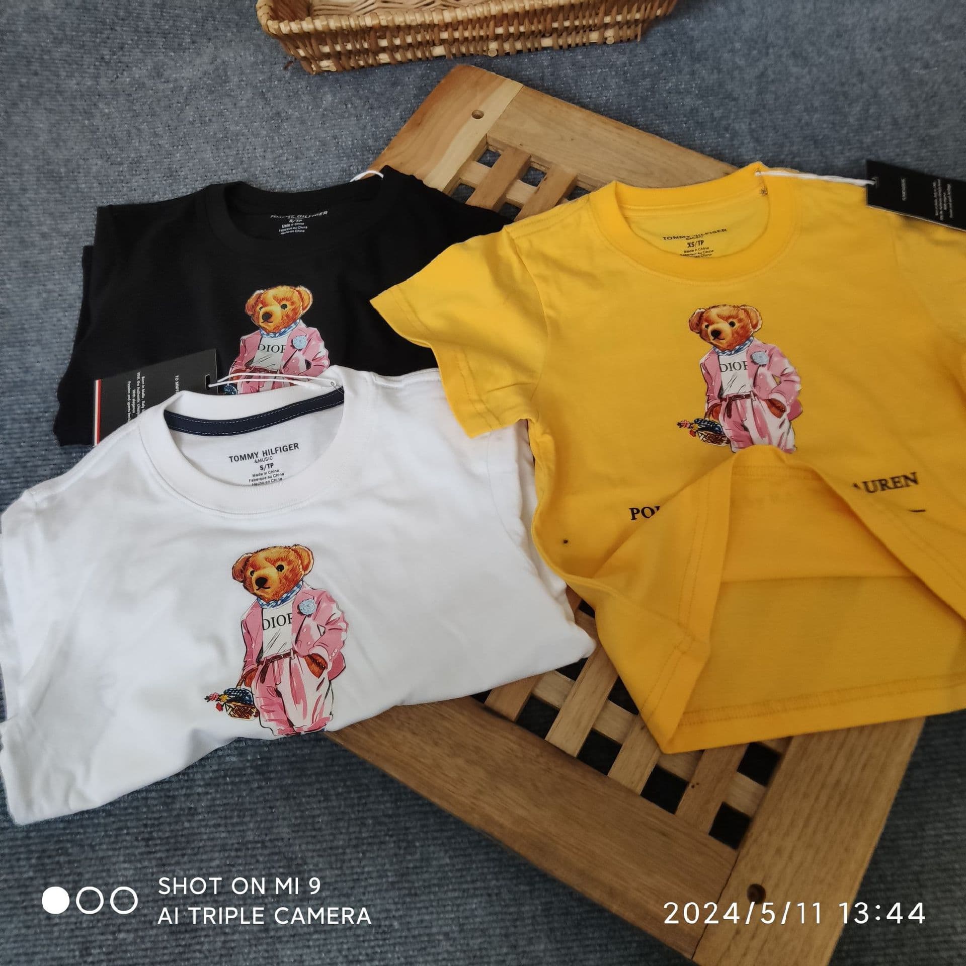 Children's Summer Short Sleeve T-Shirt 2024 New Style RL Kids Bear Print Top Undershirt