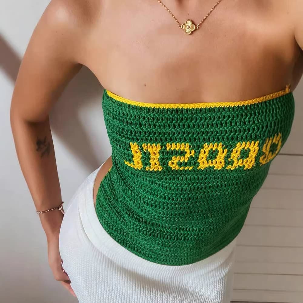2026 Summer Women's Tank Top Strapless World Cup Brazil Knitted Sweater Vest Sexy Versatile Ins
